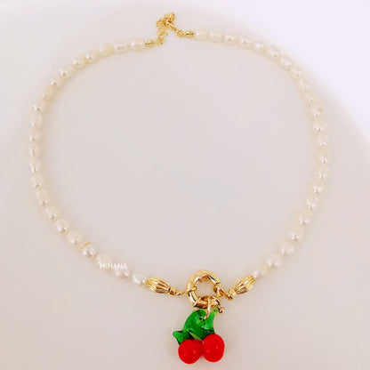 Freshwater Pearl with Cherry Bead Necklace