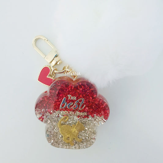 Red and Silver Blingbling Colour Cats Resin Paw Bagcharm