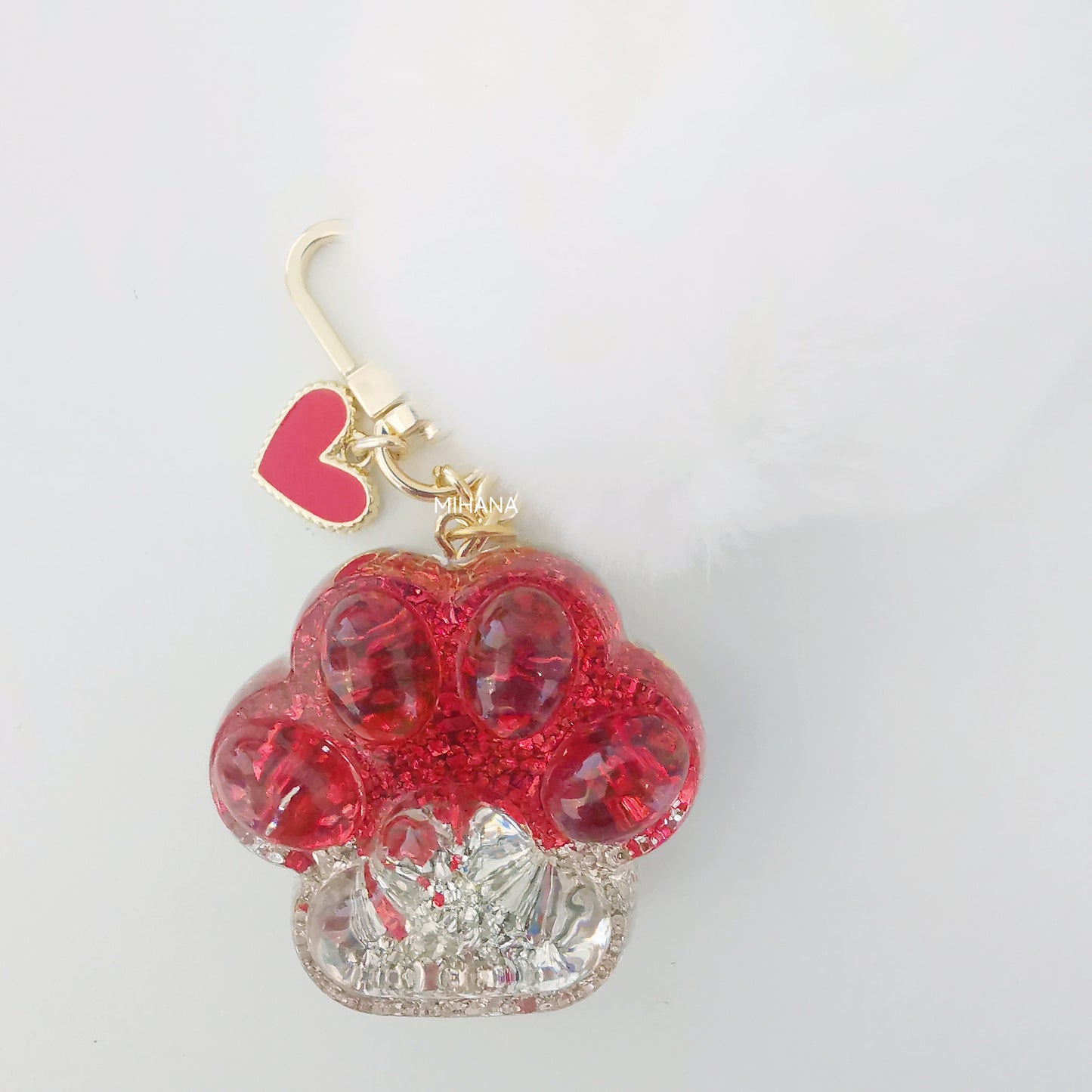 Red and Silver Blingbling Colour Cats Resin Paw Bagcharm