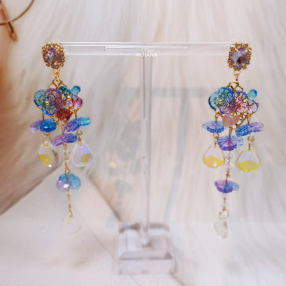 Sterling Silver Hylographic Bead Flower Long Earrings