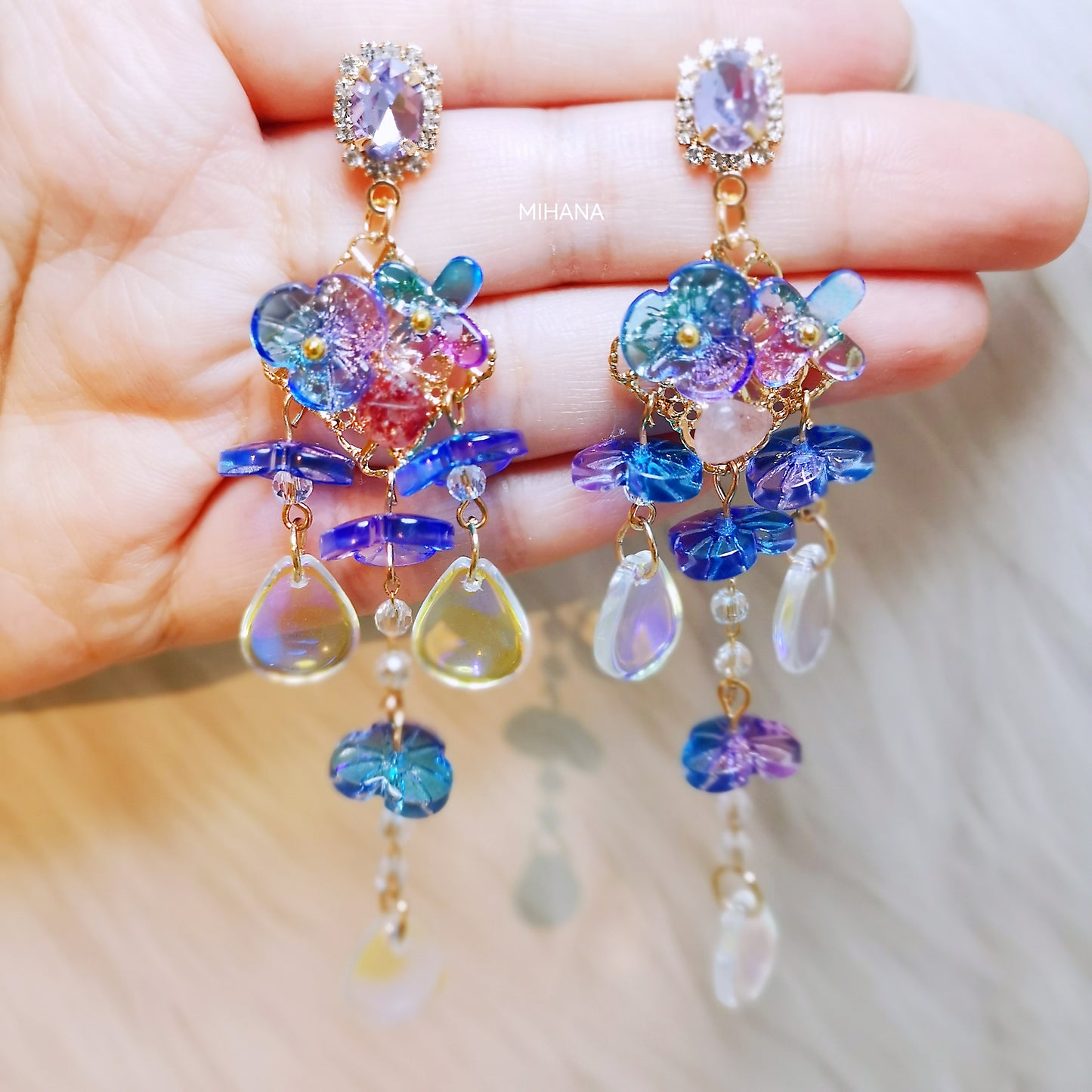 Sterling Silver Hylographic Bead Flower Long Earrings