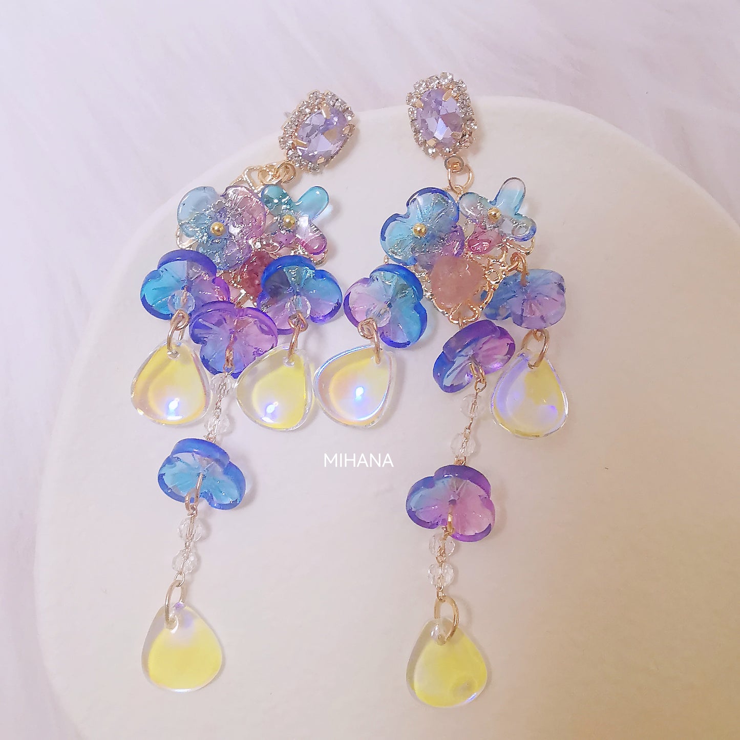 Sterling Silver Hylographic Bead Flower Long Earrings
