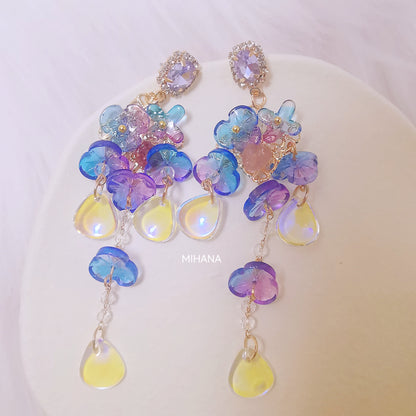 Sterling Silver Hylographic Bead Flower Long Earrings