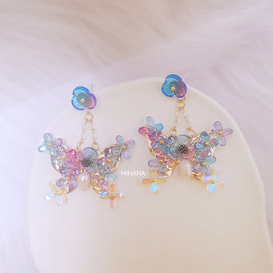 Sterling Silver Hylographic Bead Butterfly Flower Earrings
