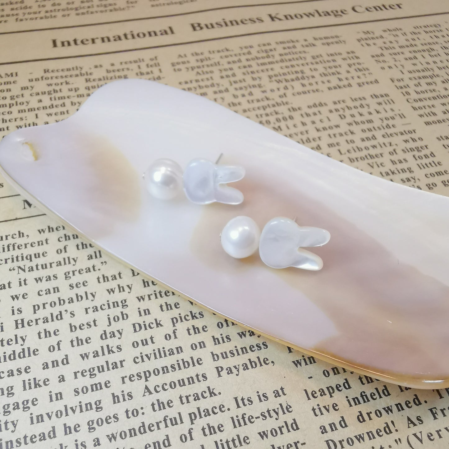 Silver Shell and Pearl Rabbit Studs