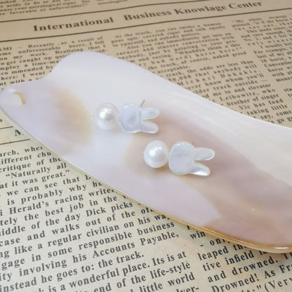 Silver Shell and Pearl Rabbit Studs