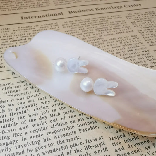Silver Shell and Pearl Rabbit Studs