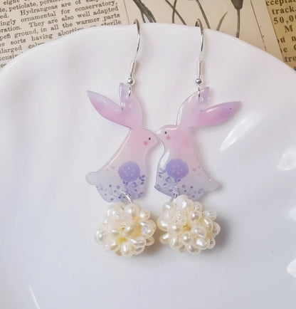 Silver Floral Rabbit Earrings, Gold Vermeil + Sterling Silver