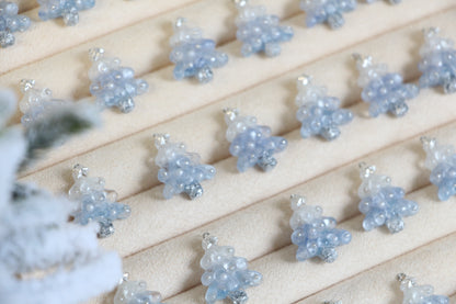 Sterling Silver Real Hydrangea Blue Christmas Tree Necklace and Earrings