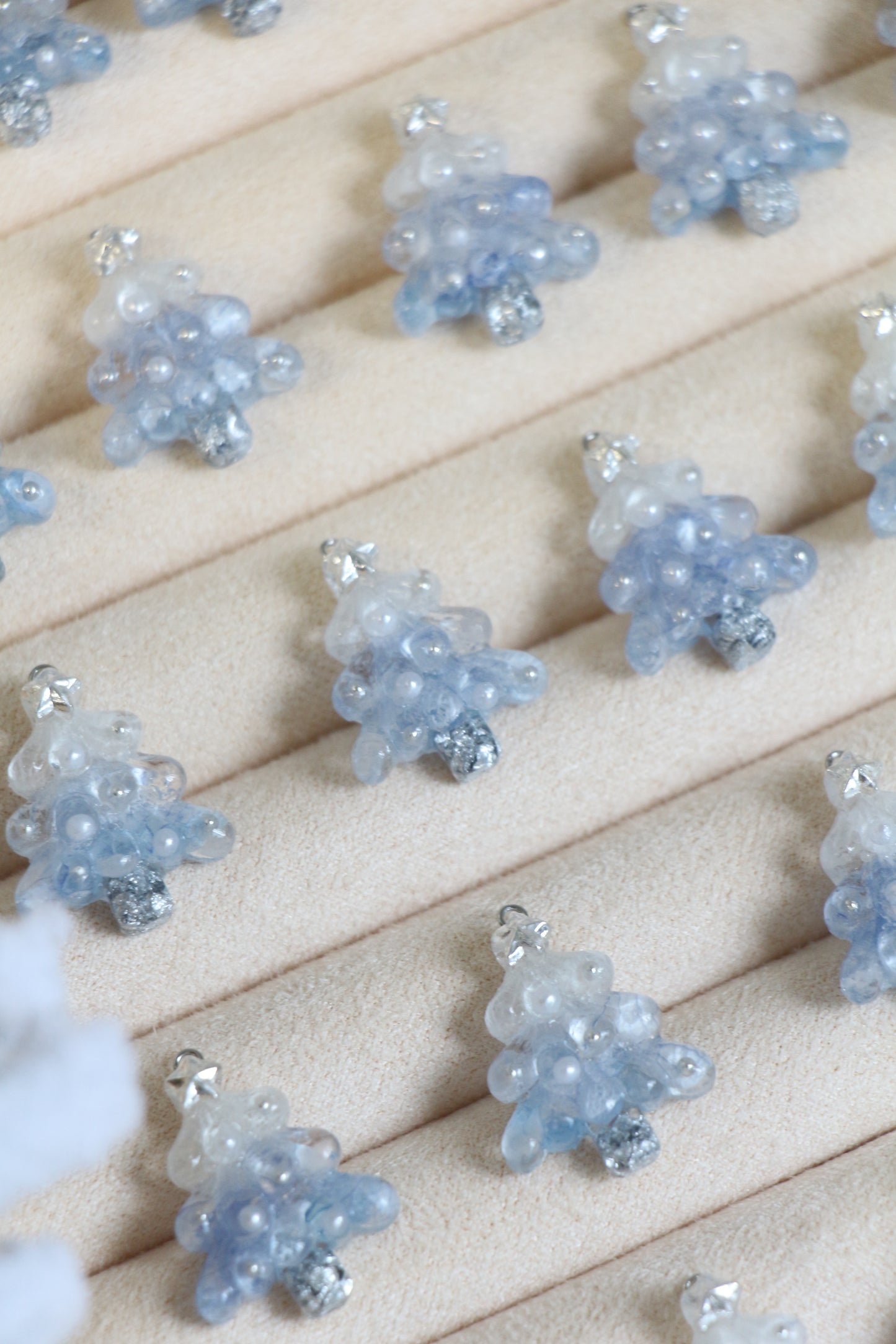 Sterling Silver Real Hydrangea Blue Christmas Tree Necklace and Earrings