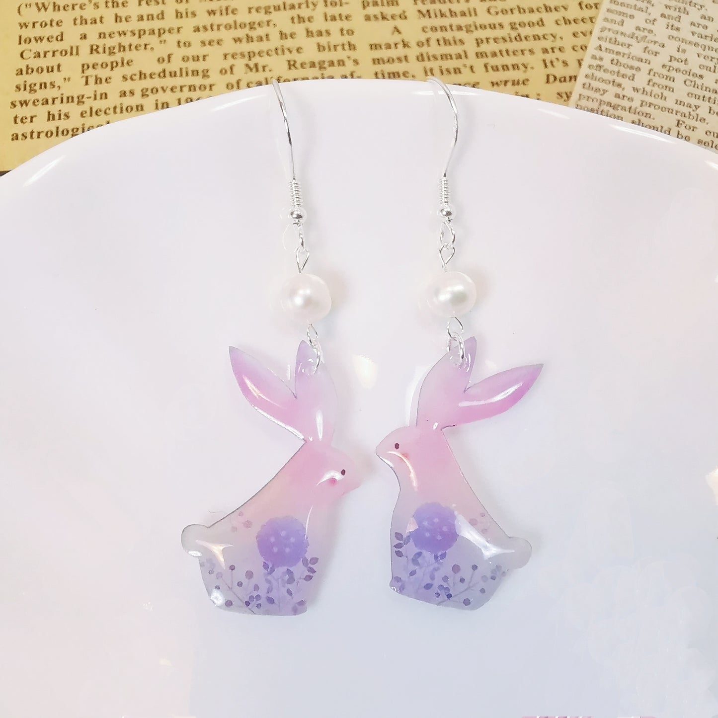 Silver Floral Rabbit Earrings