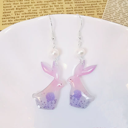 Silver Floral Rabbit Earrings