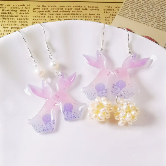 Silver Floral Rabbit Earrings