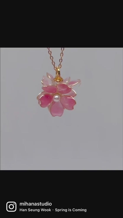 Gold Plated Pink Cherry Blossom Necklace