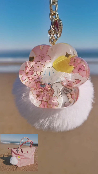 Bunny Rabbit Cherry Blossom Paw Bagcharm