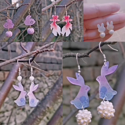 Silver Floral Rabbit Earrings