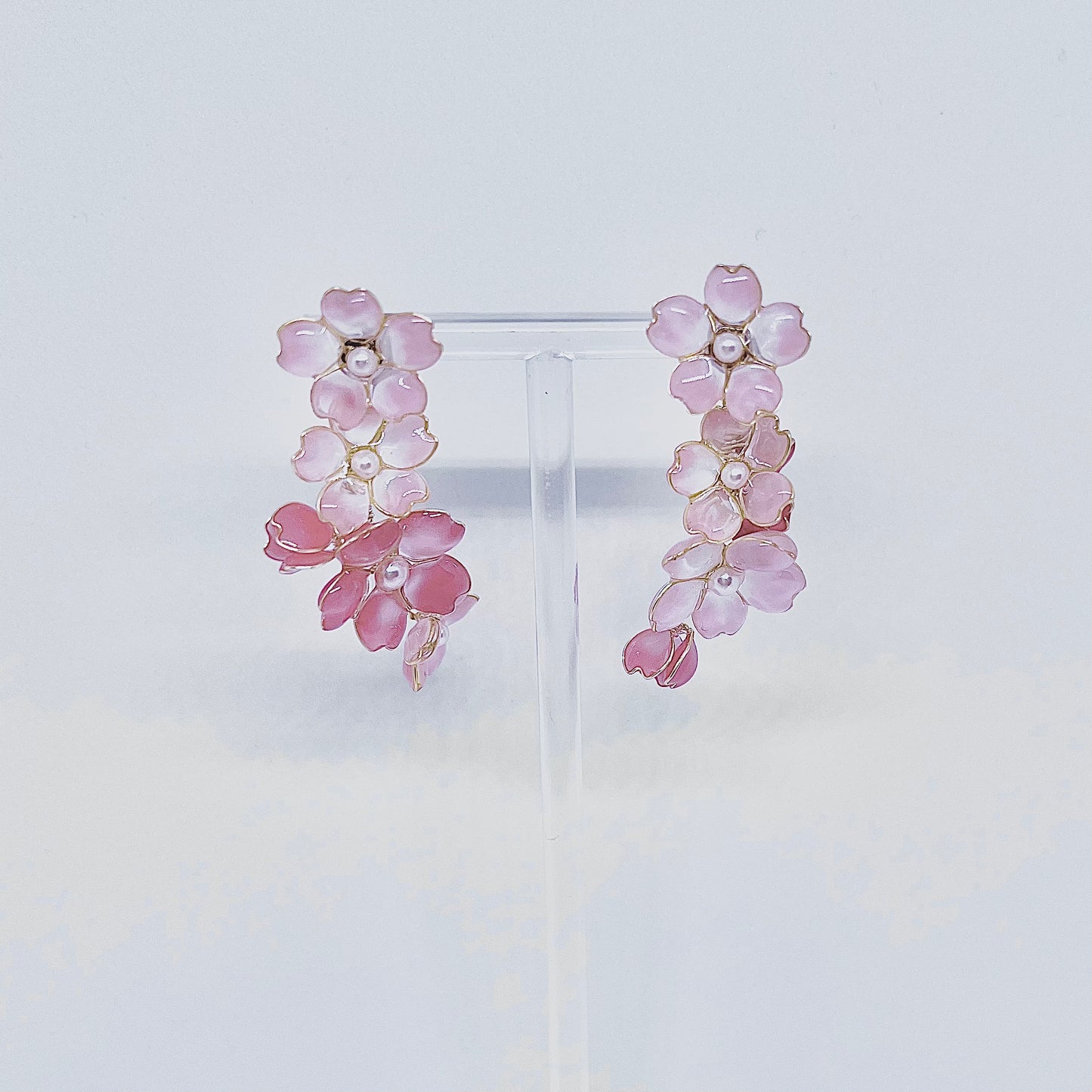 Sterling Silver Pink Cherry Blossom Sakura Earrings, Wire Wrapped