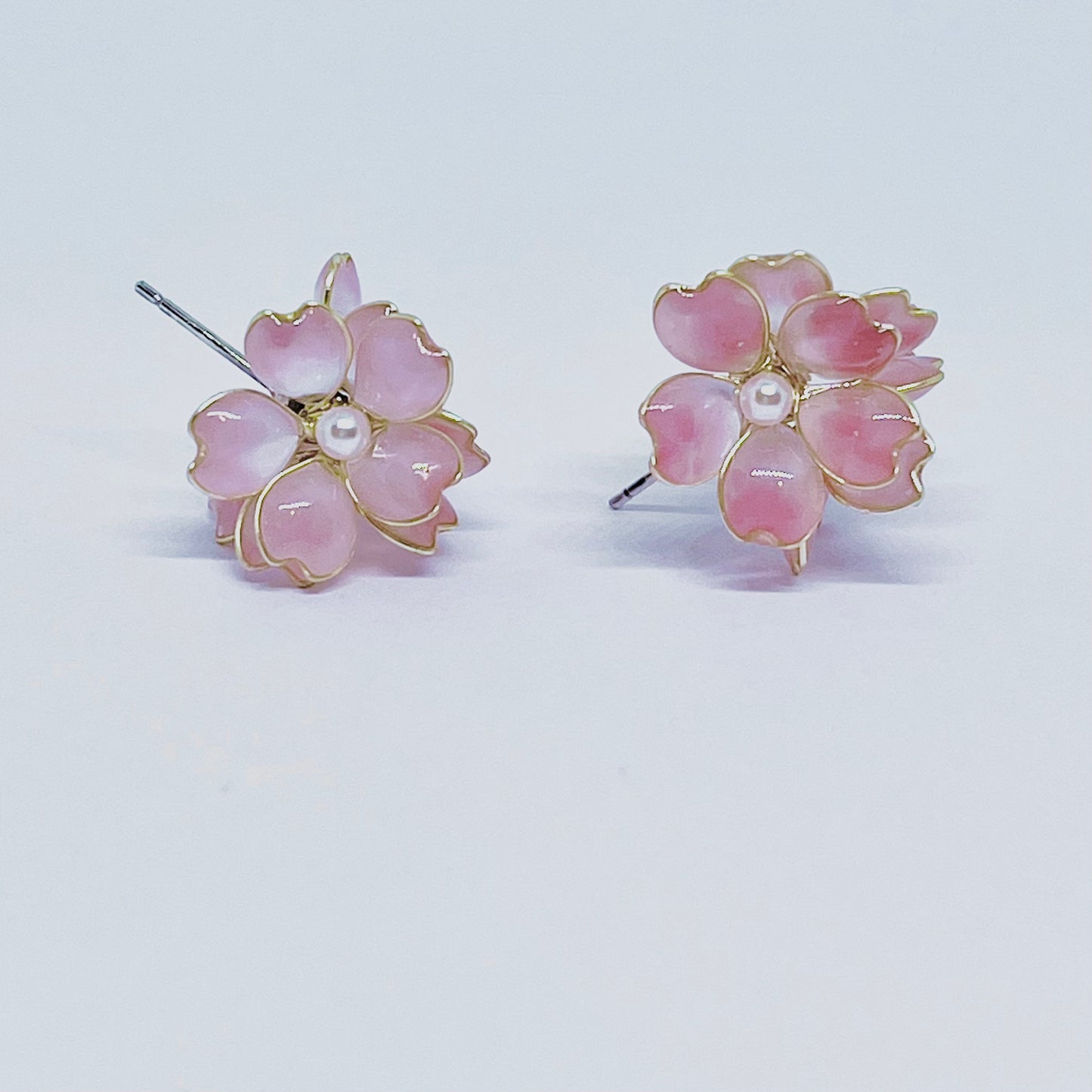 Sterling Silver Pink Cherry Blossom Sakura Earrings, Wire Wrapped