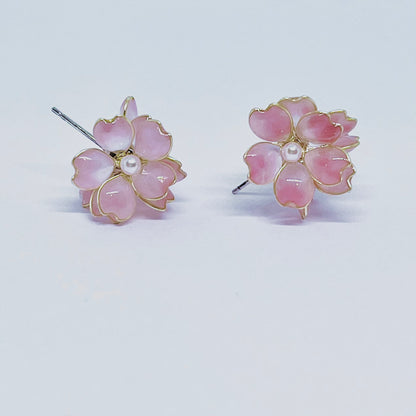 Sterling Silver Pink Cherry Blossom Sakura Earrings, Wire Wrapped