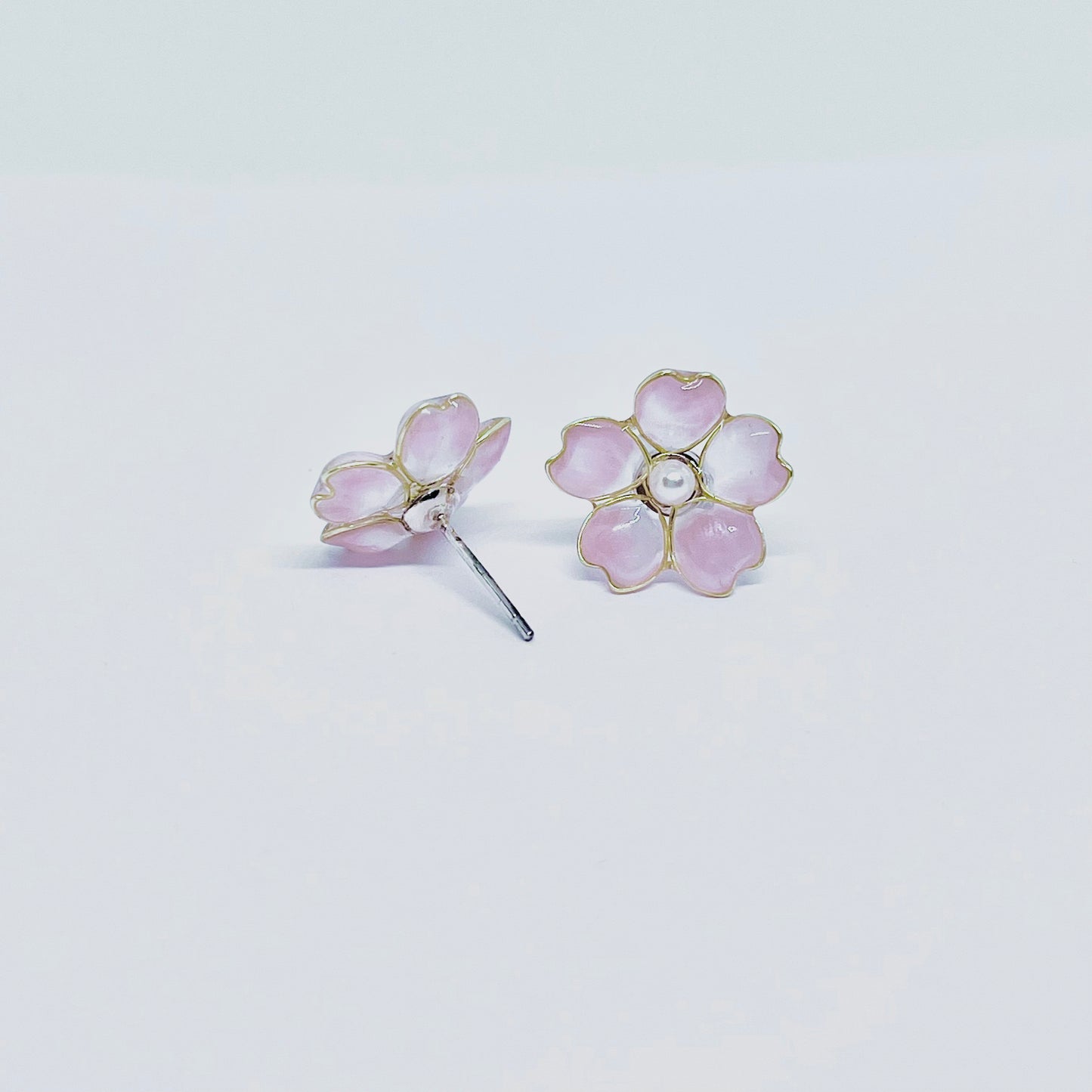 Sterling Silver Pink Cherry Blossom Sakura Earrings, Wire Wrapped