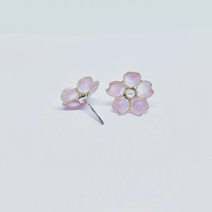 Sterling Silver Pink Cherry Blossom Sakura Earrings, Wire Wrapped