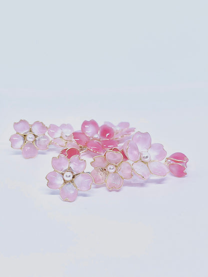 Sterling Silver Pink Cherry Blossom Sakura Earrings, Wire Wrapped