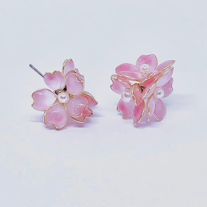 Sterling Silver Pink Cherry Blossom Sakura Earrings, Wire Wrapped