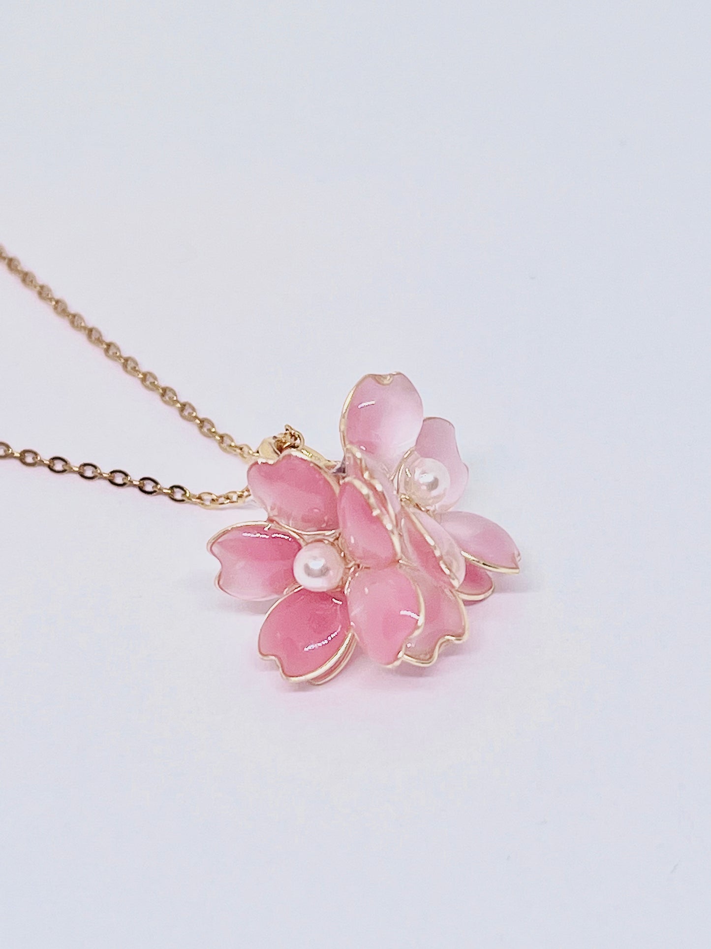 Gold Plated Pink Cherry Blossom Necklace