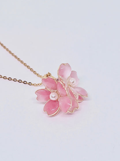 Gold Plated Pink Cherry Blossom Necklace
