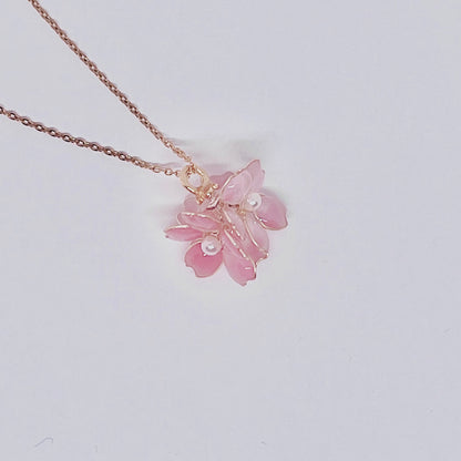Gold Plated Pink Cherry Blossom Necklace