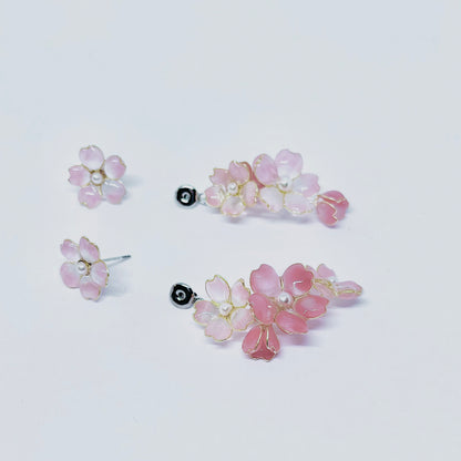 Sterling Silver Pink Cherry Blossom Sakura Earrings, Wire Wrapped