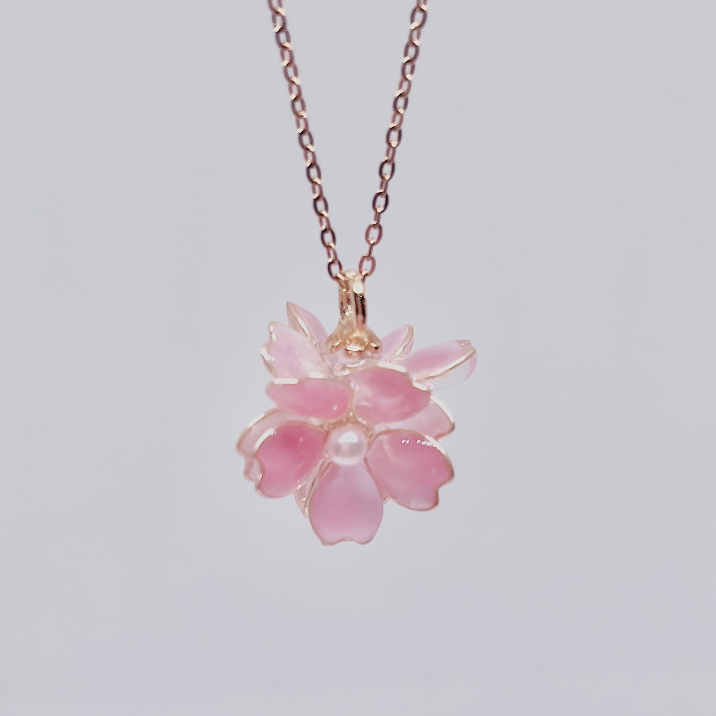 Gold Plated Pink Cherry Blossom Necklace
