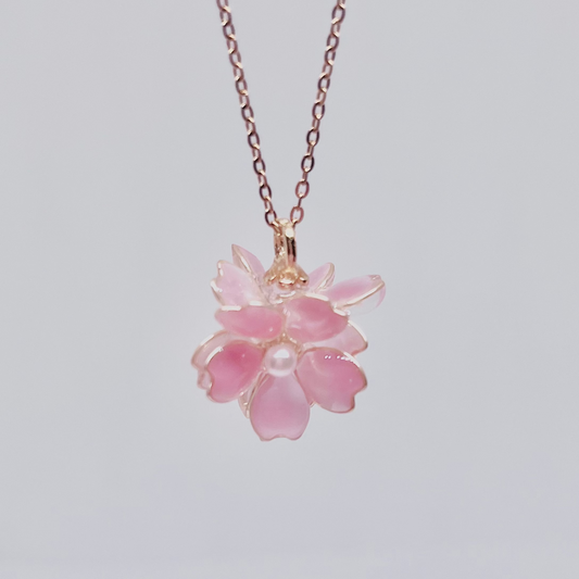 Gold Plated Pink Cherry Blossom Necklace