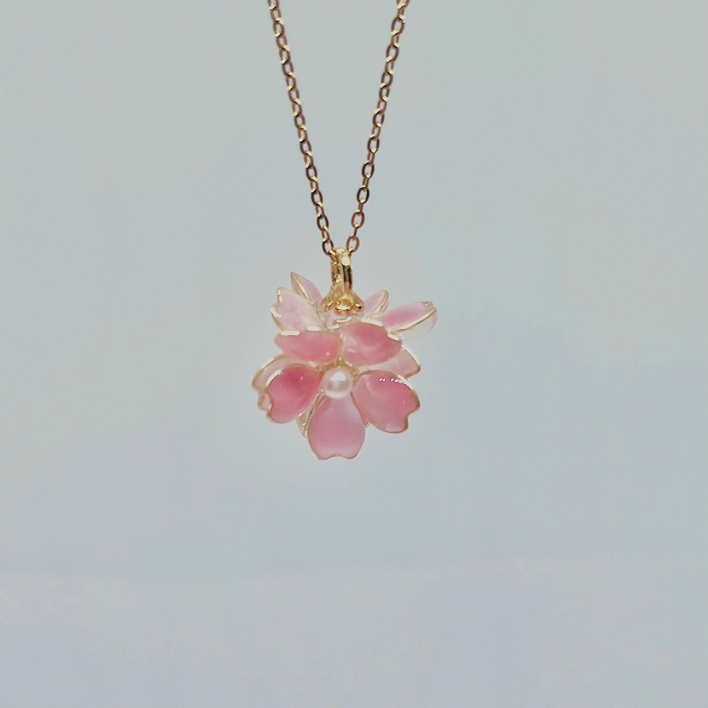 Gold Plated Pink Cherry Blossom Necklace