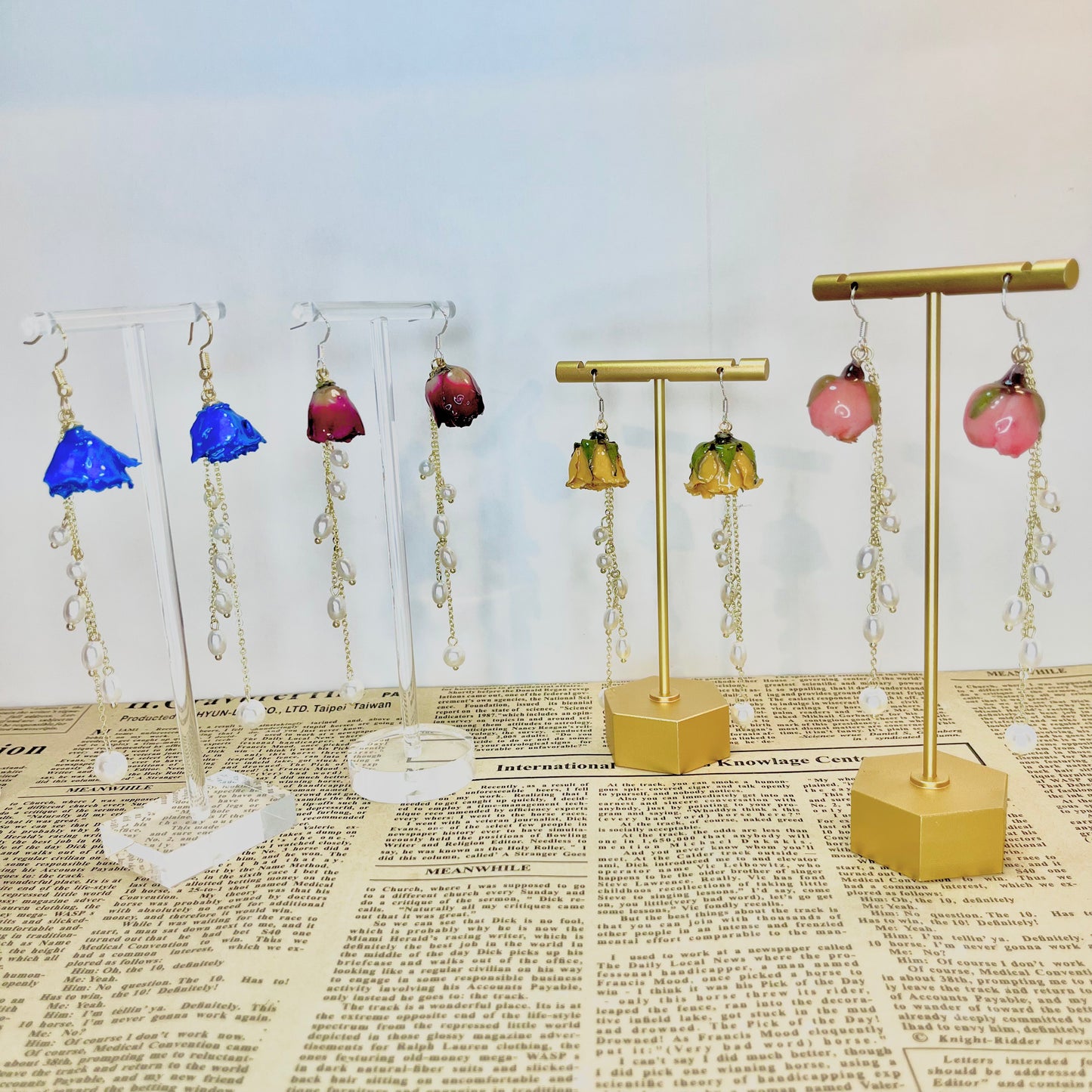 Real Rose Buds Earrings with Freshwater Pearls