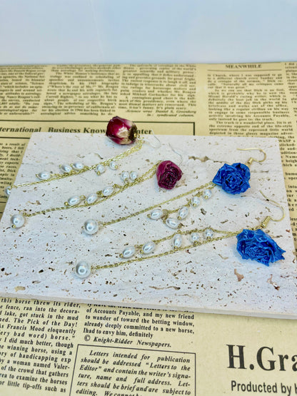 Real Rose Buds Earrings with Freshwater Pearls