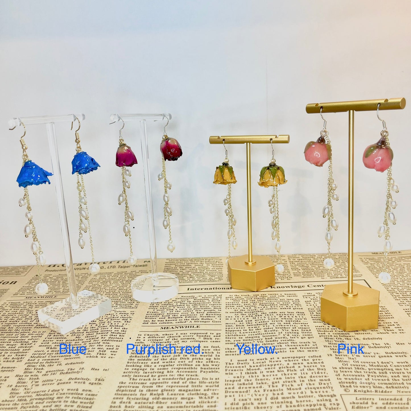 Real Rose Buds Earrings with Freshwater Pearls