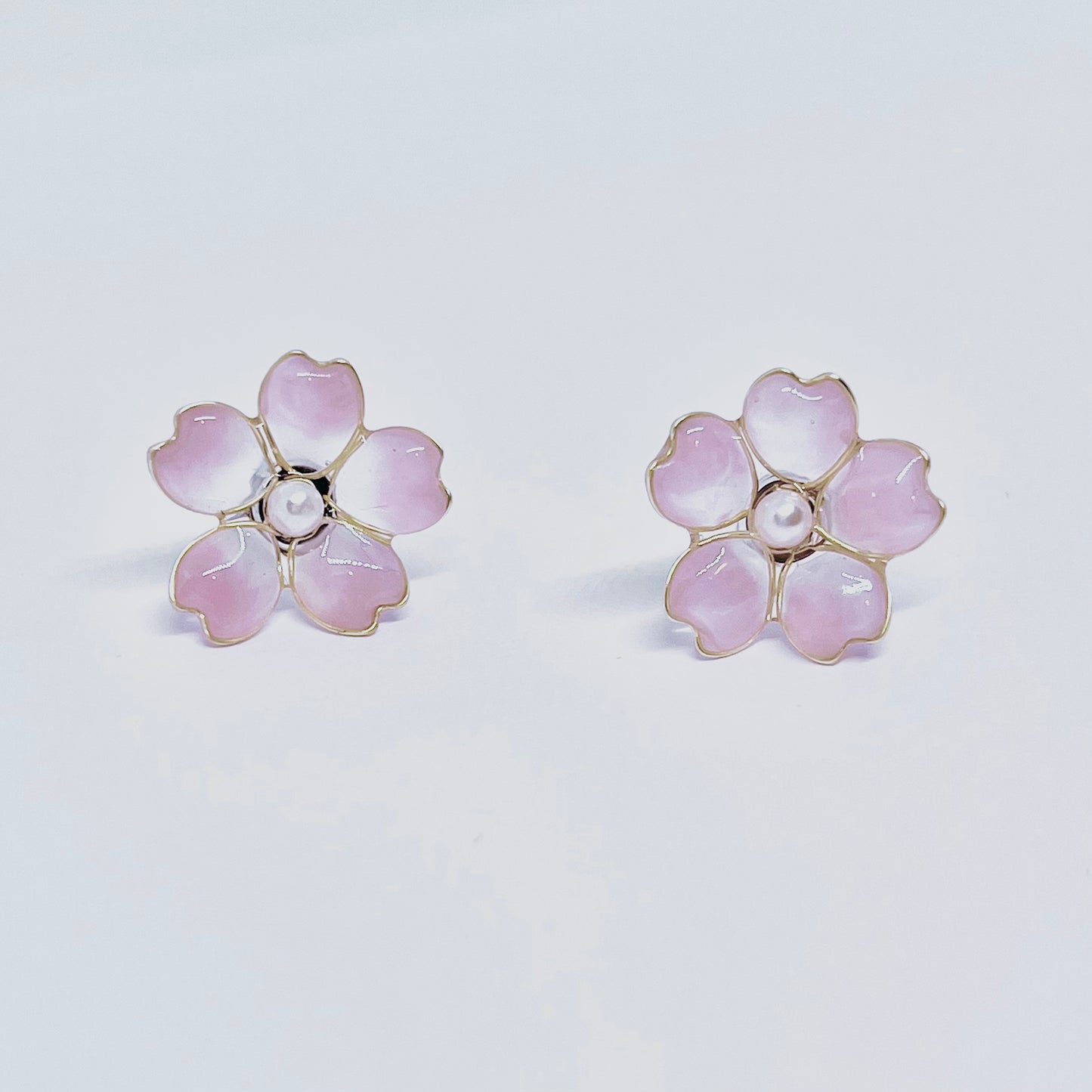 Sterling Silver Pink Cherry Blossom Sakura Earrings, Wire Wrapped
