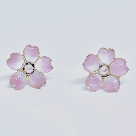 Sterling Silver Pink Cherry Blossom Sakura Earrings