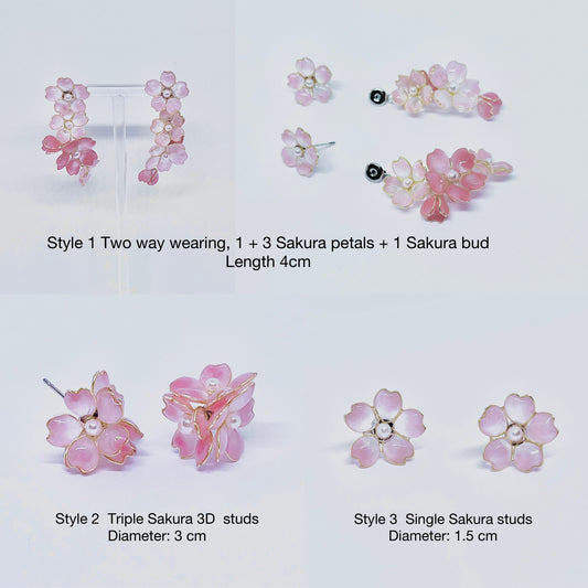 Sterling Silver Pink Cherry Blossom Sakura Earrings, Wire Wrapped
