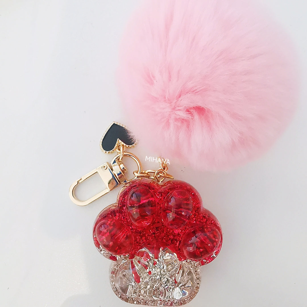 Red and Silver Blingbling Colour Cats Resin Paw Bagcharm