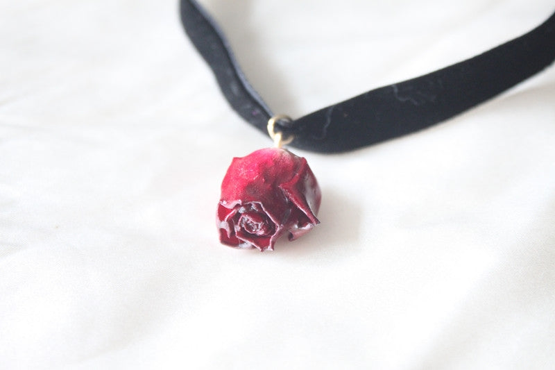 Real Pink Rose Velvet Choker Necklace
