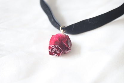Real Pink Rose Velvet Choker Necklace