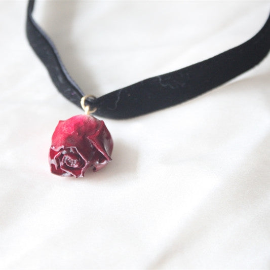 Real Pink Rose Velvet Choker Necklace