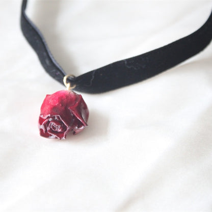 Real Pink Rose Velvet Choker Necklace